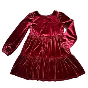 GAP Girls Velvet Long-Sleeve Tiered Dress in Burgundy
